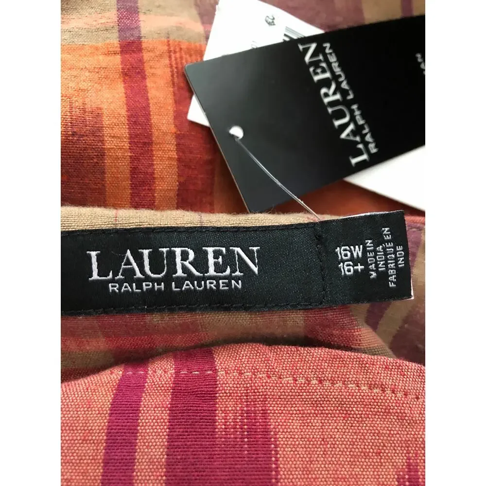 Lauren Ralph Lauren Wrap Skirt Geo-Motif Cotton-Linen Women's 16W NEW